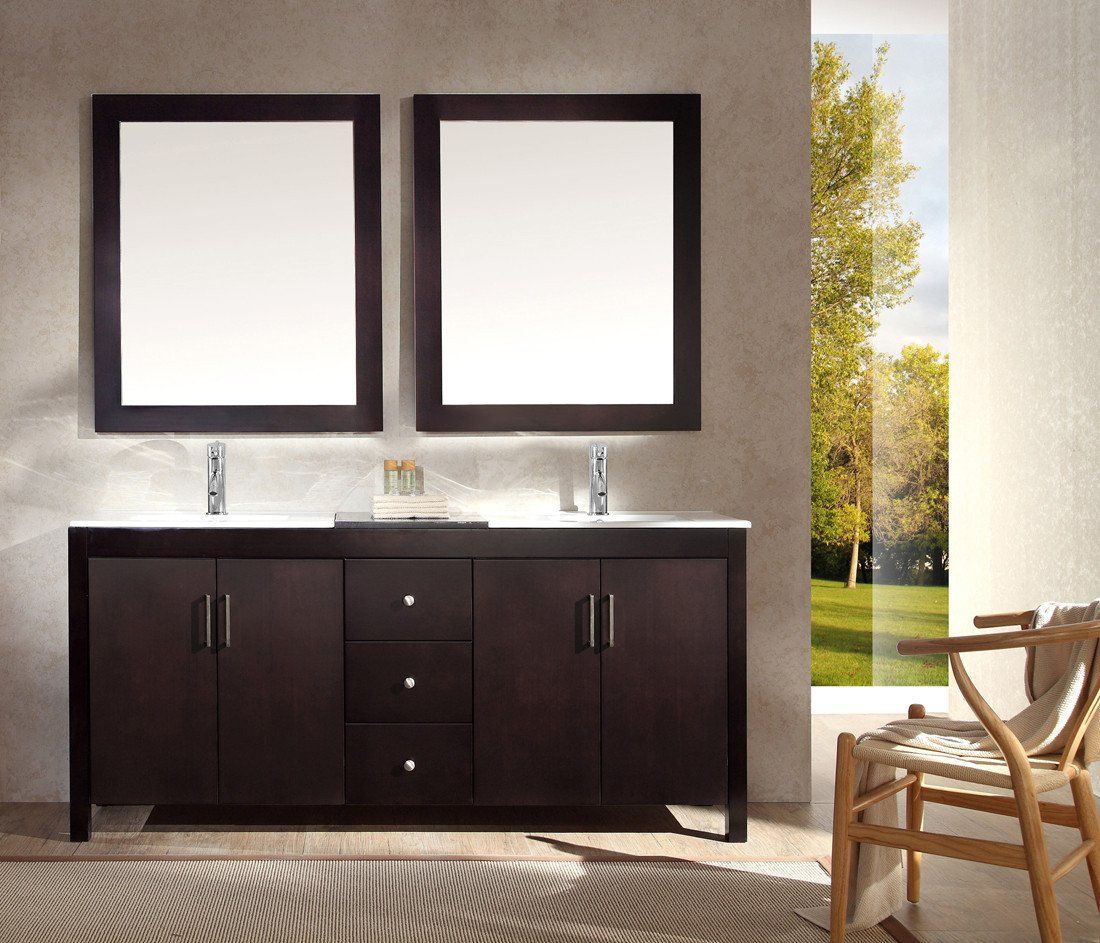 ARIEL Hanson 72" Double Sink Bathroom Vanity Set in Espresso Vanity ARIEL 