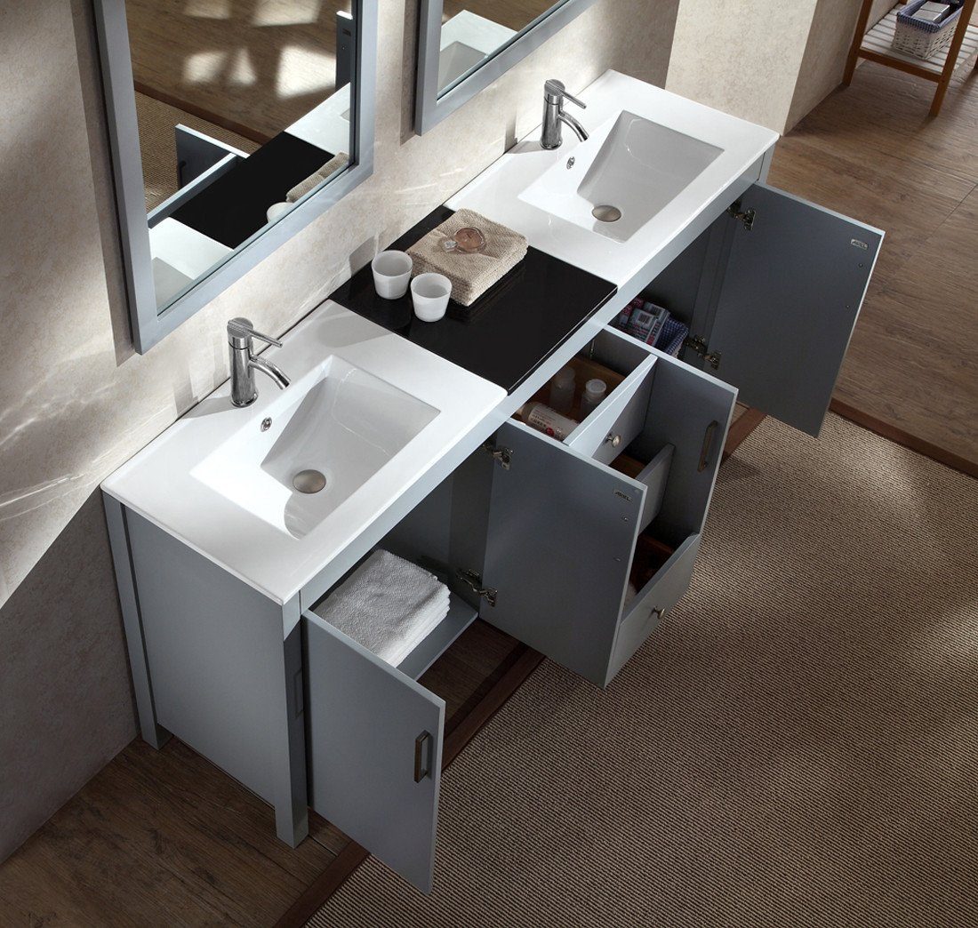 ARIEL Hanson 72" Double Sink Bathroom Vanity Set in Grey Vanity ARIEL 