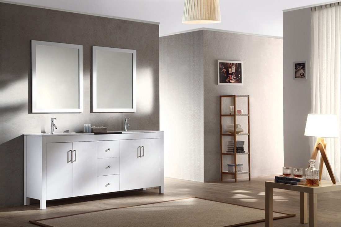 ARIEL Hanson 72" Double Sink Bathroom Vanity Set in White Vanity ARIEL 