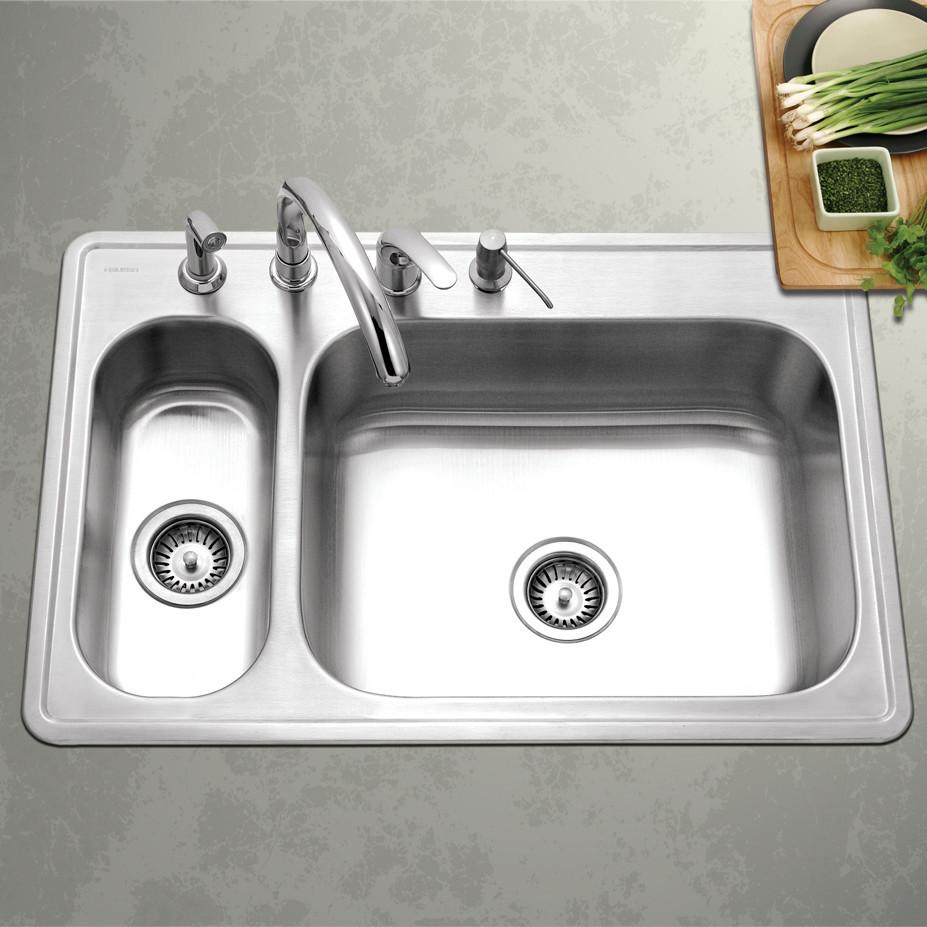 Houzer Legend Series Top mount Stainless Steel 4-hole 70/30 Double Bowl Kitchen Sink Kitchen Sink-Top Mount Houzer 