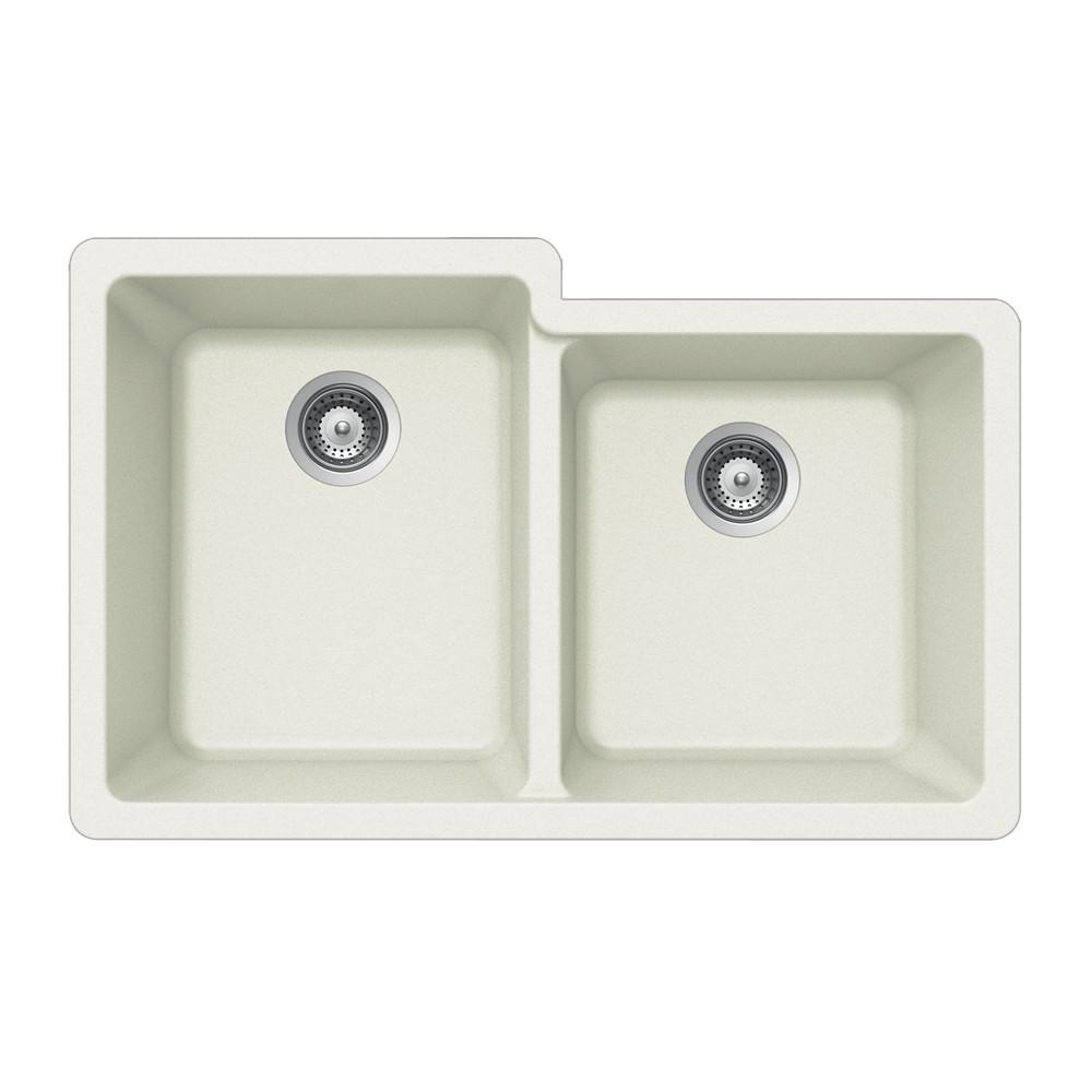 Houzer CLOUD Quartztone Series Granite Undermount 60/40 Double Bowl Kitchen Sink, White Kitchen Sink - Undermount Houzer 