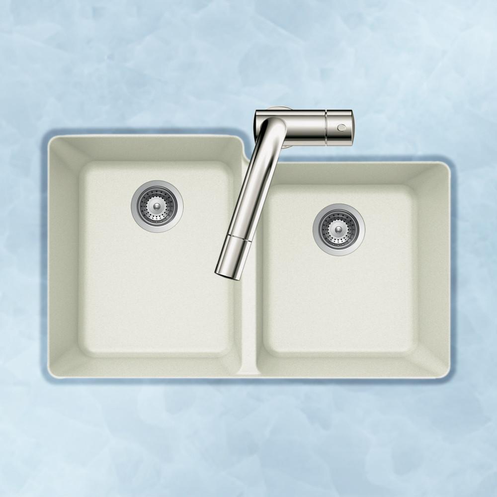 Houzer CLOUD Quartztone Series Granite Undermount 60/40 Double Bowl Kitchen Sink, White Kitchen Sink - Undermount Houzer 