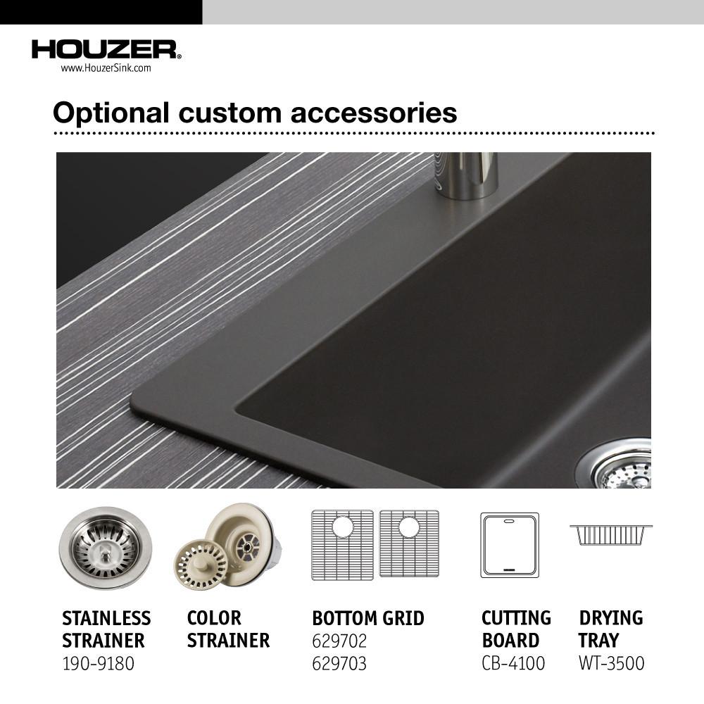 Houzer CLOUD Quartztone Series Granite Undermount 60/40 Double Bowl Kitchen Sink, White Kitchen Sink - Undermount Houzer 