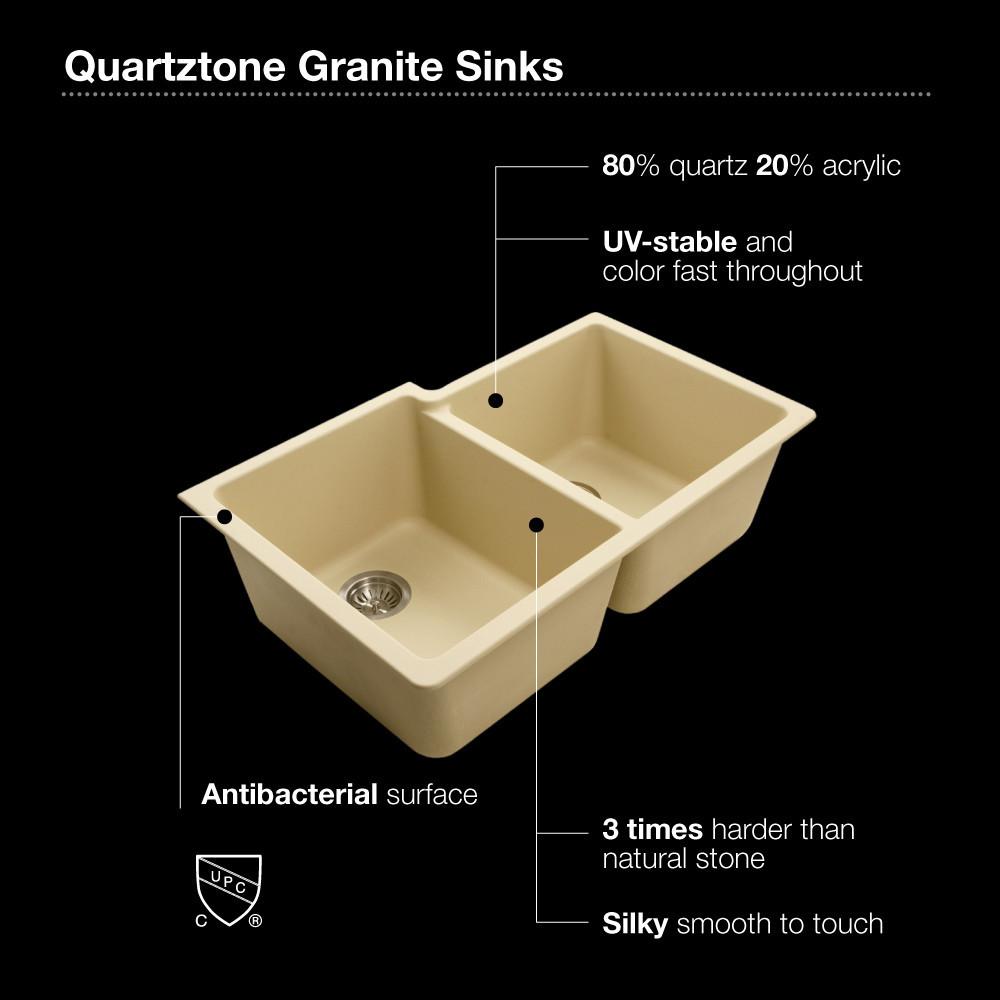 Houzer MIDNITE Quartztone Series Granite Undermount 60/40 Double Bowl Kitchen Sink, Black Kitchen Sink - Undermount Houzer 