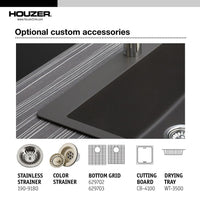 Thumbnail for Houzer MIDNITE Quartztone Series Granite Undermount 60/40 Double Bowl Kitchen Sink, Black Kitchen Sink - Undermount Houzer 