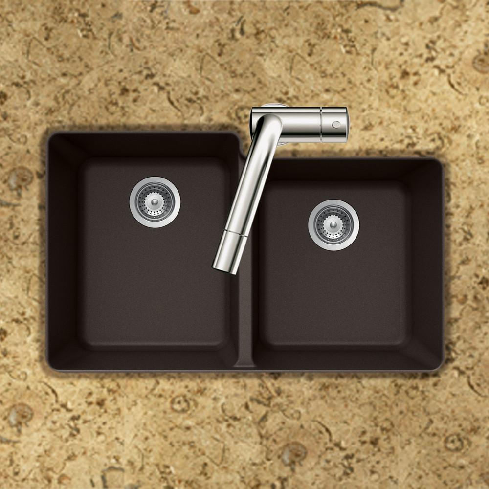 Houzer MOCHA Quartztone Series Granite Undermount 60/40 Double Bowl Kitchen Sink, Mocha Kitchen Sink - Undermount Houzer 