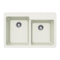 Thumbnail for Houzer CLOUD Quartztone Series Granite Topmount 60/40 Double Bowl Kitchen Sink, White Kitchen Sink - Topmount Houzer 