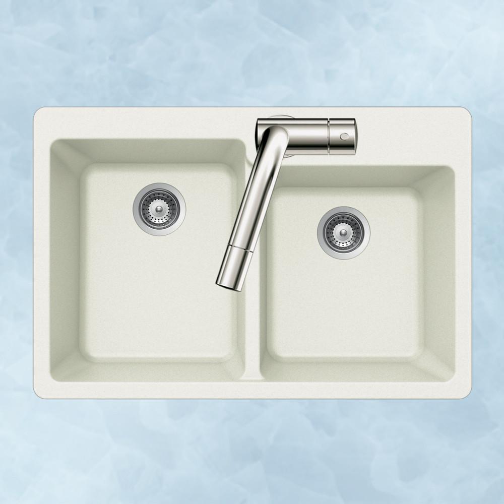 Houzer CLOUD Quartztone Series Granite Topmount 60/40 Double Bowl Kitchen Sink, White Kitchen Sink - Topmount Houzer 