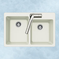 Thumbnail for Houzer CLOUD Quartztone Series Granite Topmount 60/40 Double Bowl Kitchen Sink, White Kitchen Sink - Topmount Houzer 