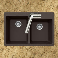 Thumbnail for Houzer MOCHA Quartztone Series Granite Topmount 60/40 Double Bowl Kitchen Sink, Mocha Kitchen Sink - Topmount Houzer 
