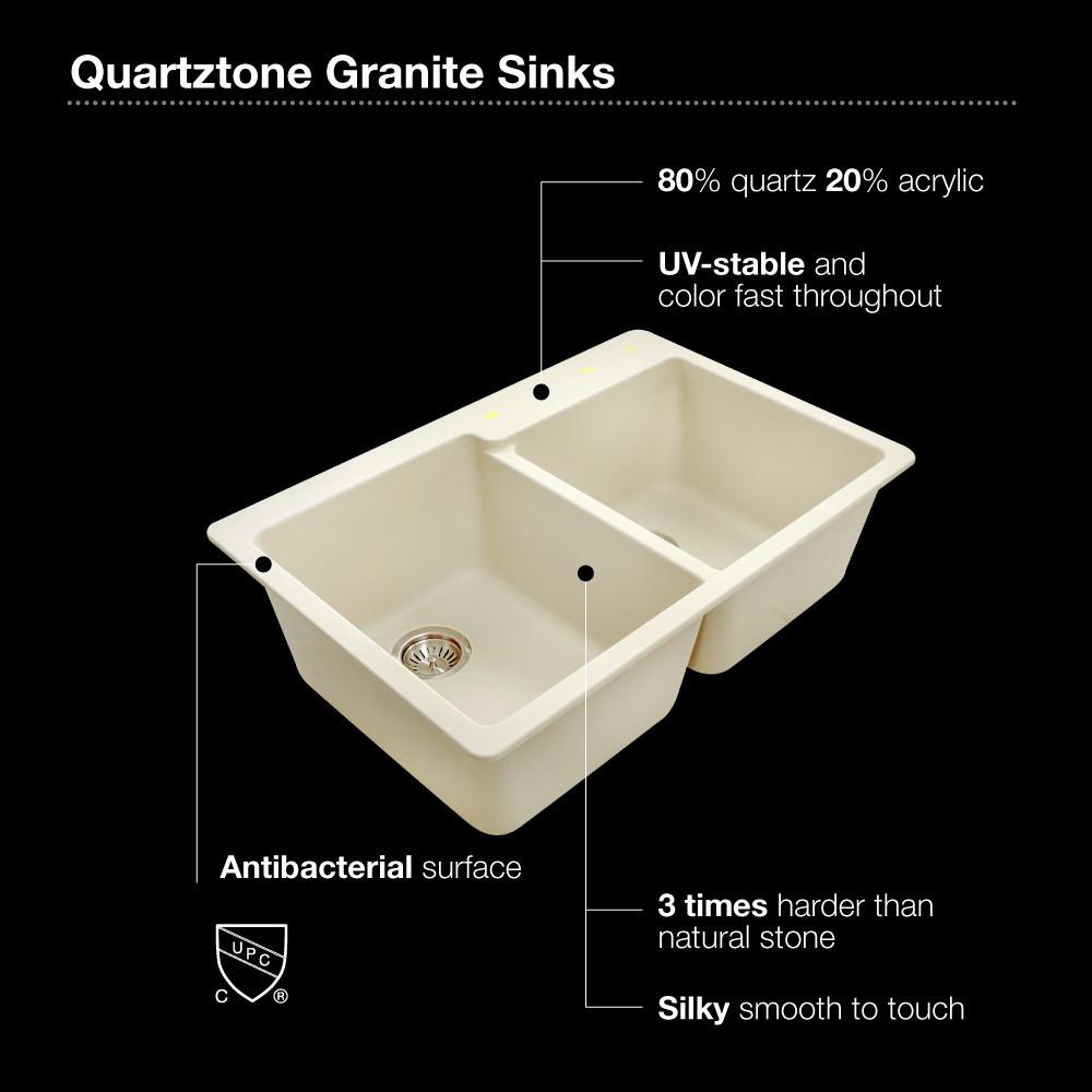 Houzer MOCHA Quartztone Series Granite Topmount 60/40 Double Bowl Kitchen Sink, Mocha Kitchen Sink - Topmount Houzer 