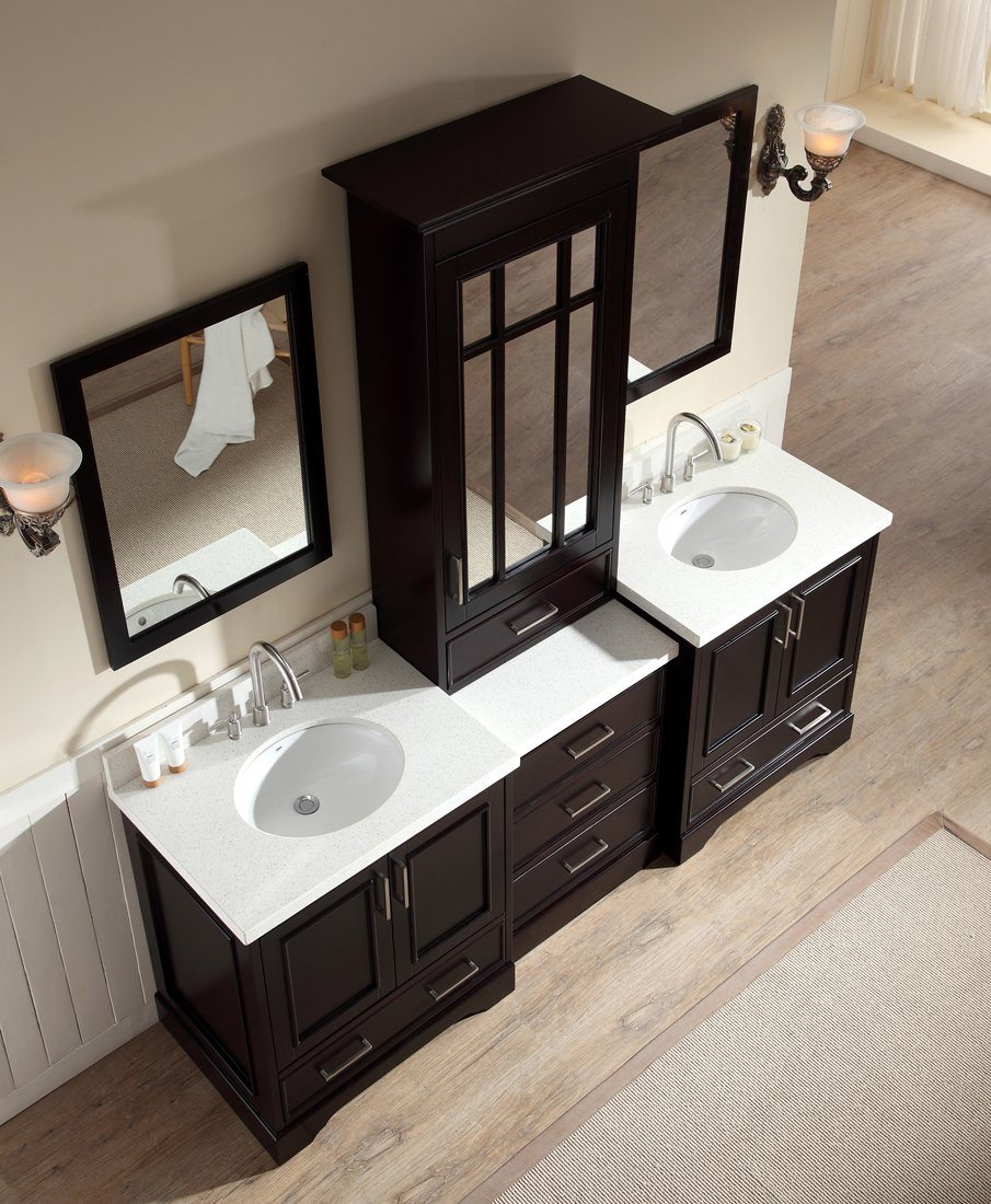 ARIEL Stafford 85" Double Sink Bathroom Vanity Set in Espresso Vanity ARIEL 