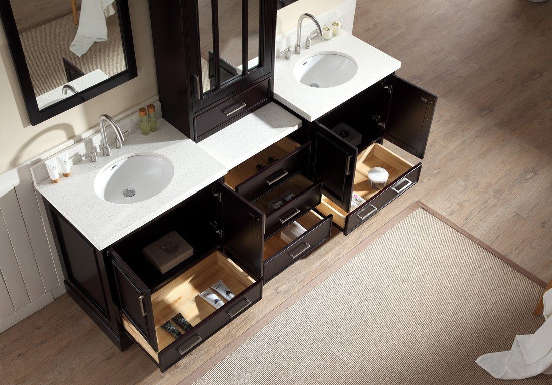 ARIEL Stafford 85" Double Sink Bathroom Vanity Set in Espresso Vanity ARIEL 