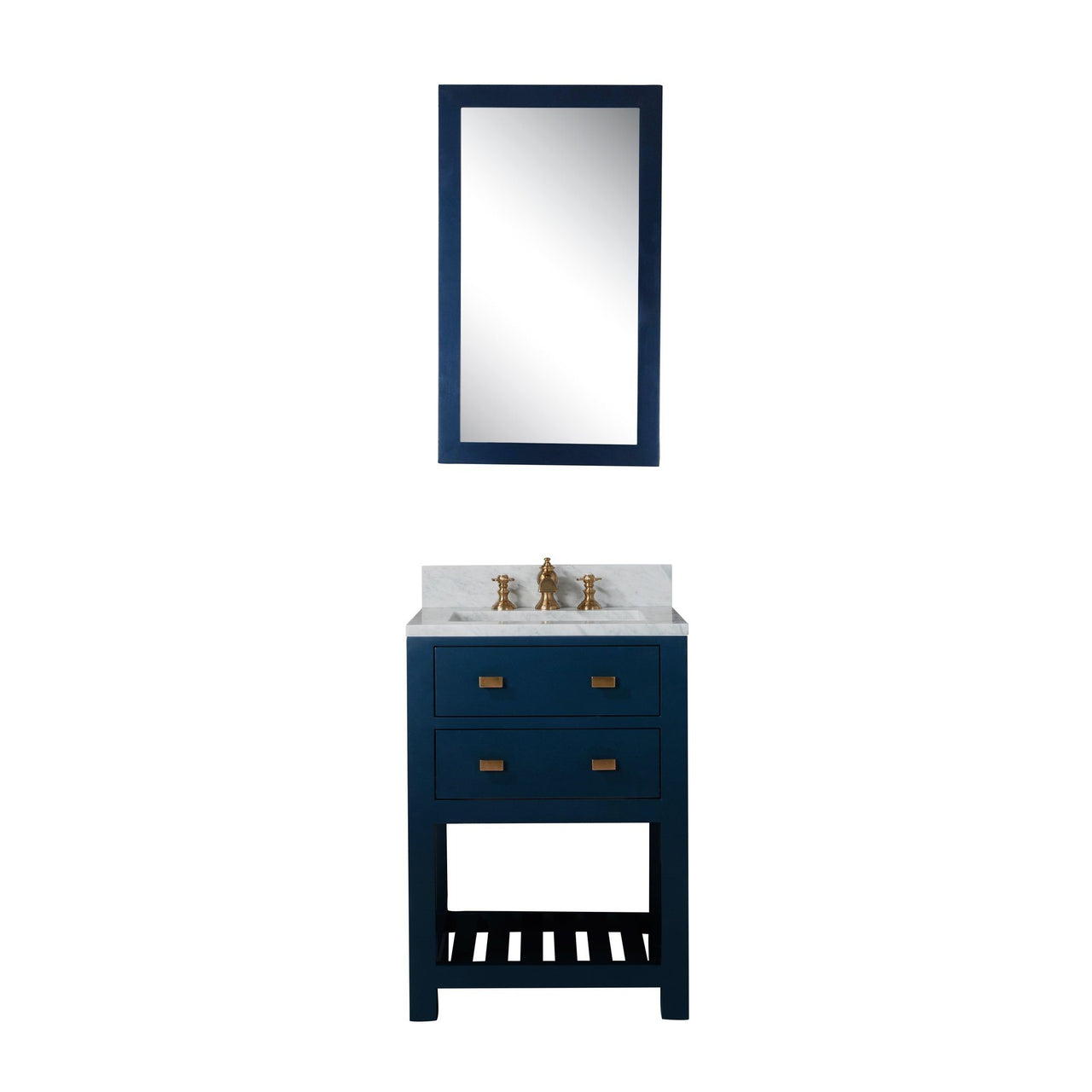 24 Inch Monarch Blue Single Sink Bathroom Vanity With F2-0013 Satin Brass Faucet From The Madalyn Collection Vanity Water Creation 