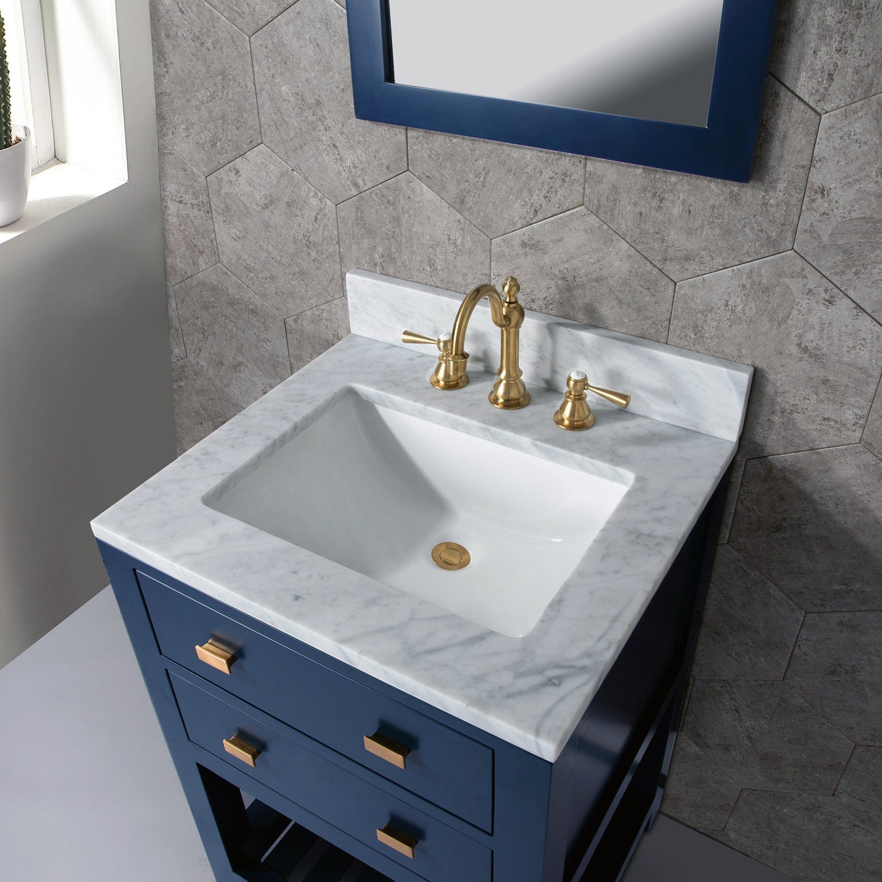24 Inch Monarch Blue Single Sink Bathroom Vanity With Mirror From The Madalyn Collection Vanity Water Creation 