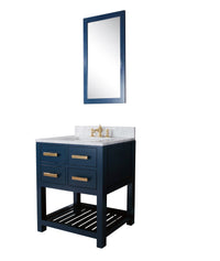 Thumbnail for 30 Inch Monarch Blue Single Sink Bathroom Vanity With F2-0013 Satin Brass Faucet And Mirror From The Madalyn Collection Vanity Water Creation 