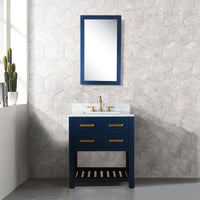 Thumbnail for 30 Inch Monarch Blue Single Sink Bathroom Vanity With F2-0012 Satin Brass Faucet And Mirror From The Madalyn Collection Vanity Water Creation 