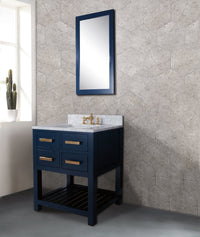 Thumbnail for 30 Inch Monarch Blue Single Sink Bathroom Vanity With F2-0013 Satin Brass Faucet And Mirror From The Madalyn Collection Vanity Water Creation 
