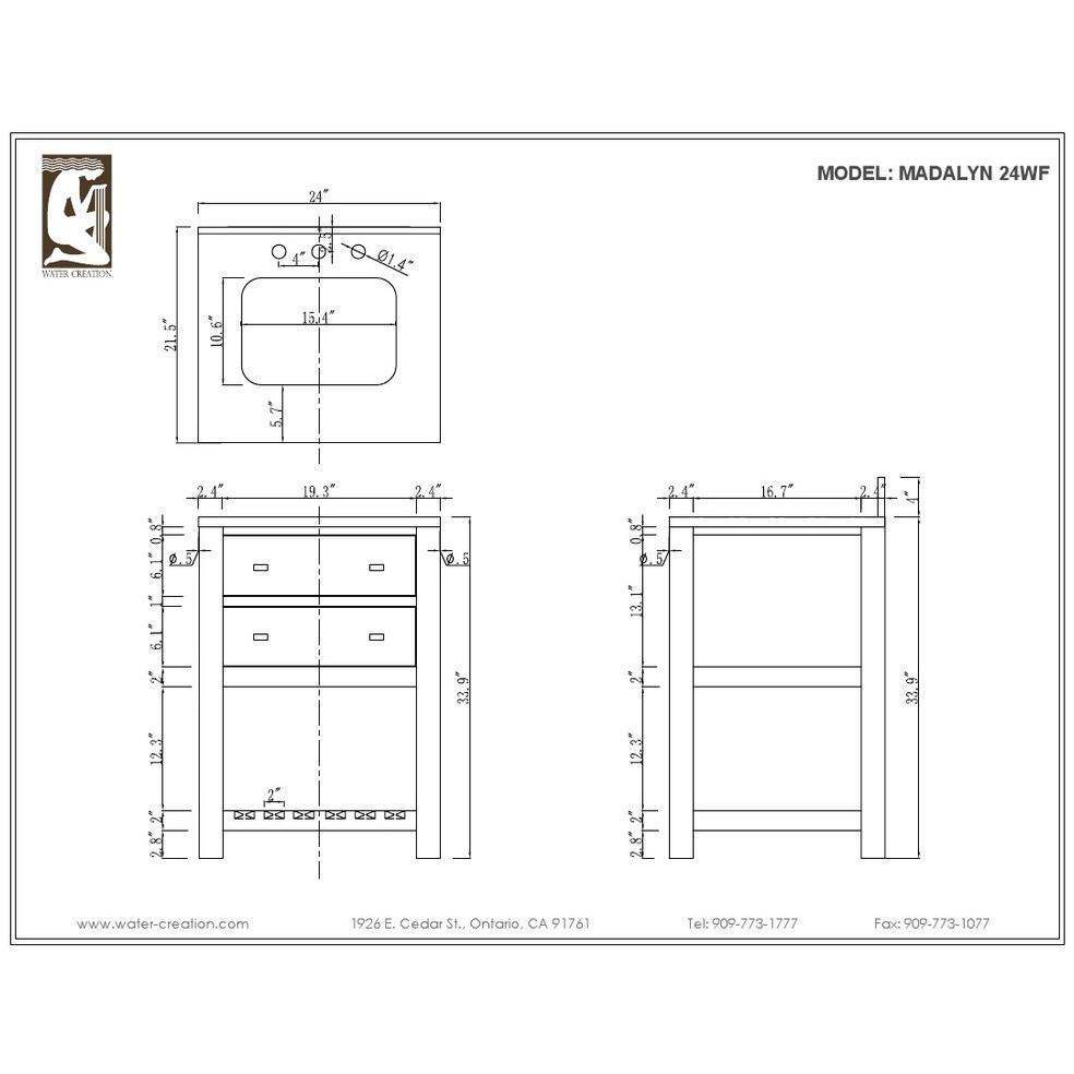 Madalyn 24" Solid White Single Sink Bathroom Vanity And Faucet Vanity Water Creation 