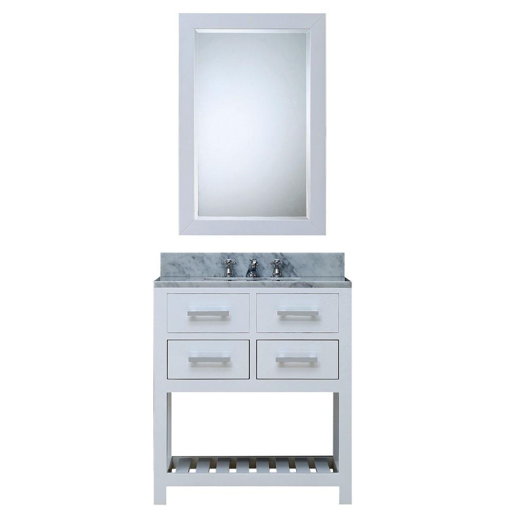 Madalyn 30" Solid White Single Sink Bathroom Vanity With Matching Framed Mirror Vanity Water Creation 