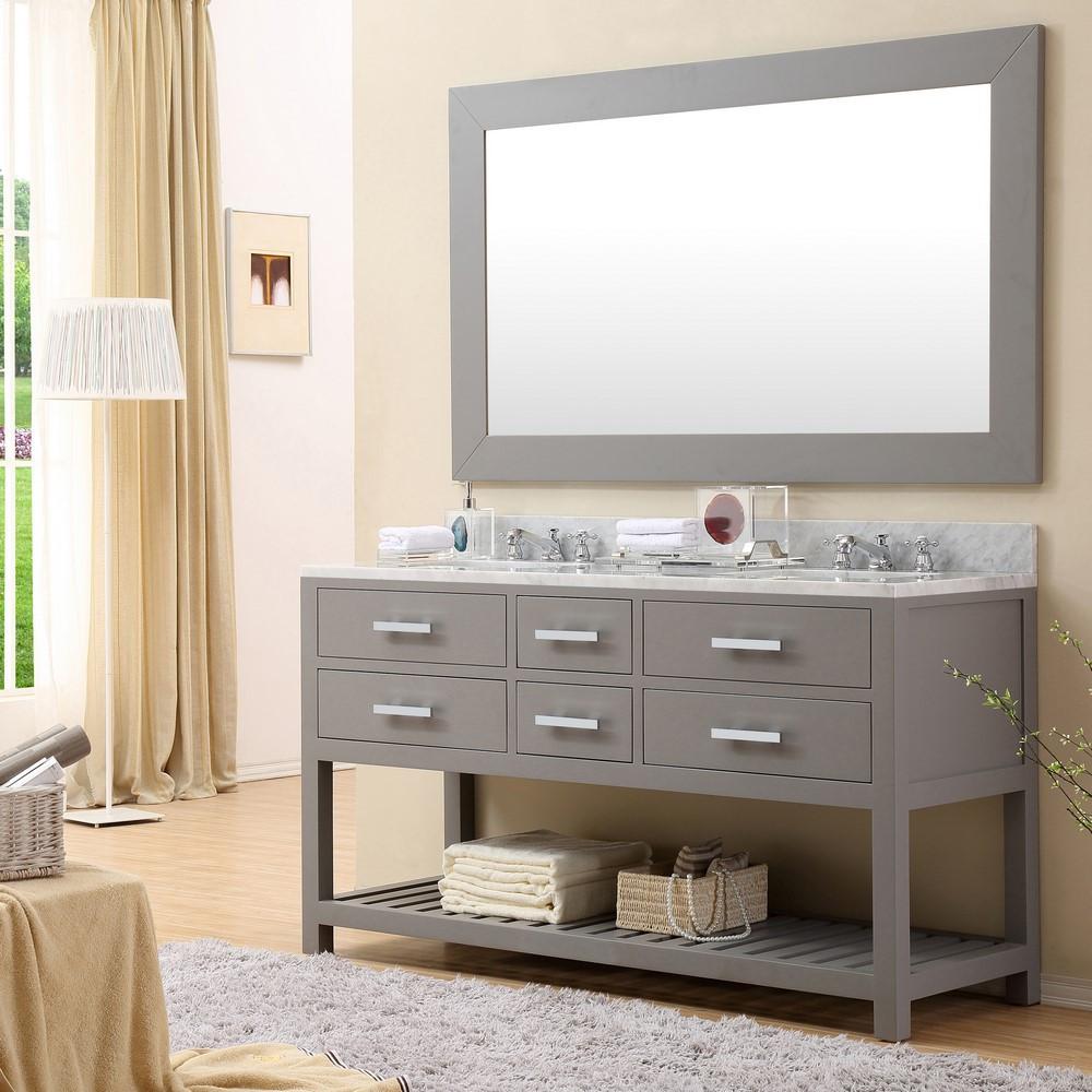 Madalyn 60" Cashmere Grey Double Sink Vanity With Framed Mirror And Faucet Vanity Water Creation 