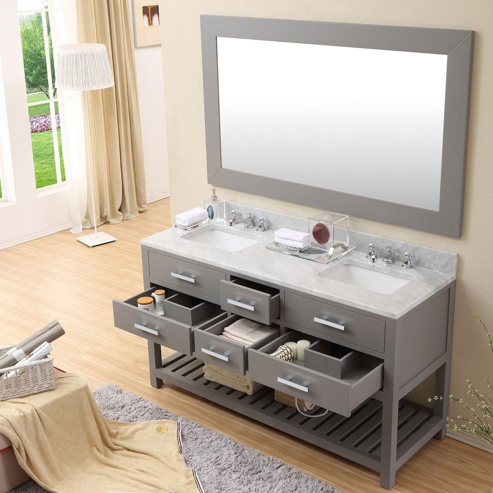 Madalyn 60" Cashmere Grey Double Sink Vanity With Matching Framed Mirror Vanity Water Creation 