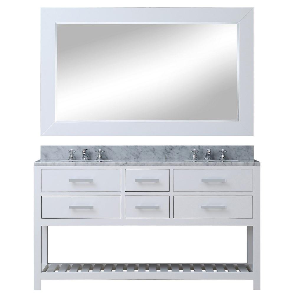 Madalyn 60" Solid White Double Sink Bathroom Vanity With Matching Framed Mirror Vanity Water Creation 