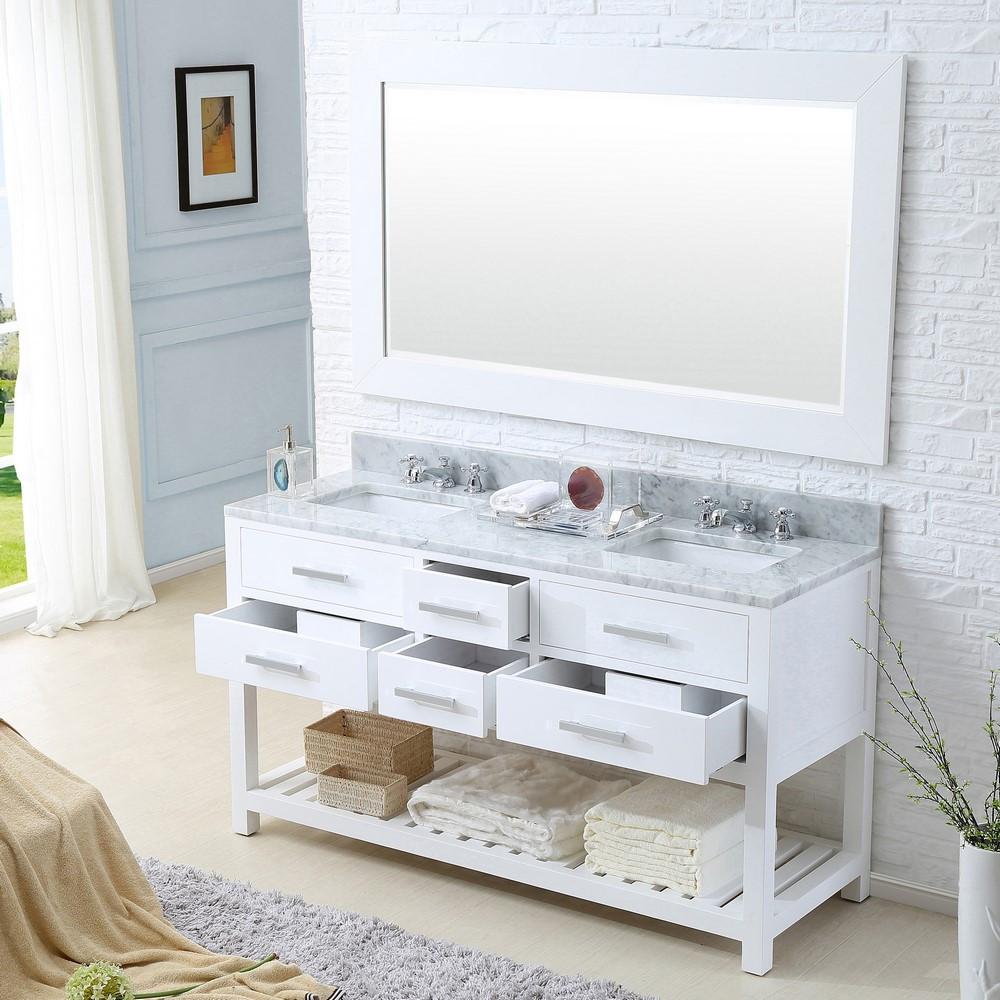Madalyn 60" Solid White Double Sink Bathroom Vanity Only Vanity Water Creation 