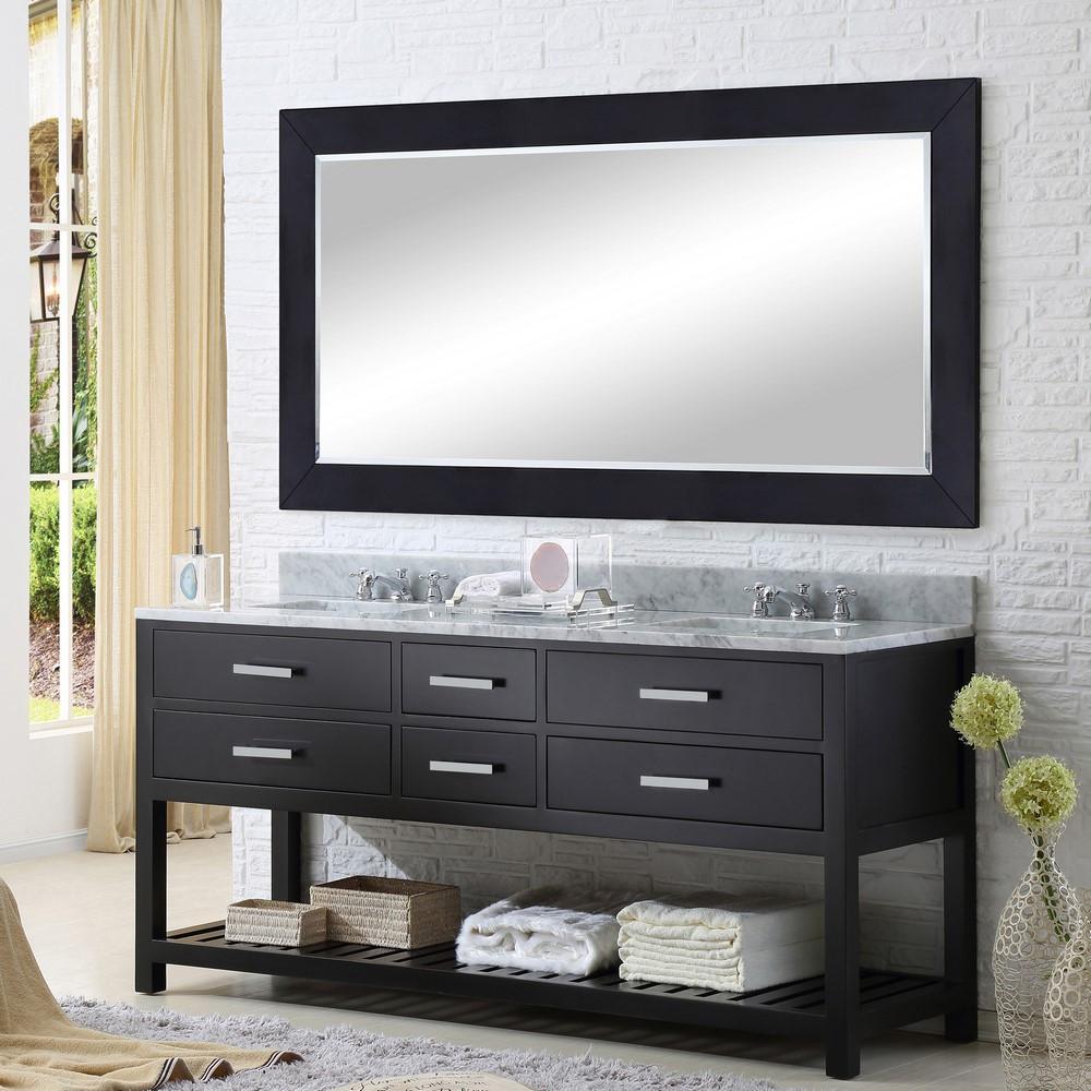 Madalyn 72" Espresso Double Sink Vanity With Matching Framed Mirror And Faucet Vanity Water Creation 