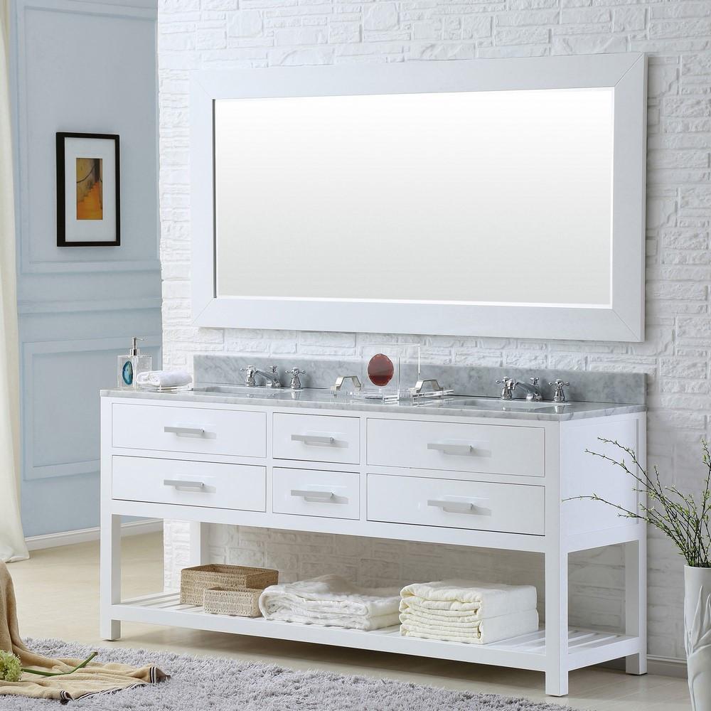 Madalyn 72" Solid White Double Sink Bathroom Vanity And Faucet Vanity Water Creation 