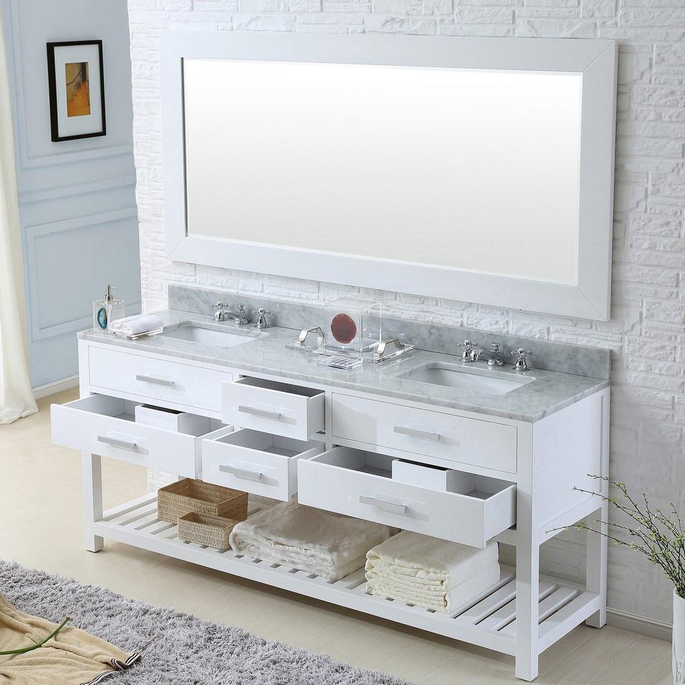 Madalyn 72" Solid White Double Sink Bathroom Vanity And Faucet Vanity Water Creation 