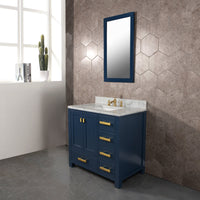Thumbnail for Madison 36-Inch Single Sink Carrara White Marble Vanity In Monarch Blue With F2-0013-06-FX Lavatory Faucet Vanity Water Creation 