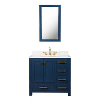 Thumbnail for Madison 36-Inch Single Sink Carrara White Marble Vanity In Monarch Blue With Matching Mirror and F2-0012-06-TL Lavatory Faucet Vanity Water Creation 