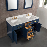 Thumbnail for Madison 60-Inch Double Sink Carrara White Marble Vanity In Monarch BlueWith Matching Mirror(s) and F2-0013-06-FX Lavatory Faucet(s) Vanity Water Creation 
