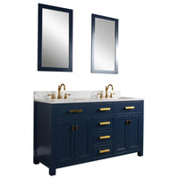 Thumbnail for Madison 60-Inch Double Sink Carrara White Marble Vanity In Monarch BlueWith Matching Mirror(s) Vanity Water Creation 