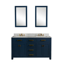 Thumbnail for Madison 60-Inch Double Sink Carrara White Marble Vanity In Monarch BlueWith Matching Mirror(s) and F2-0013-06-FX Lavatory Faucet(s) Vanity Water Creation 