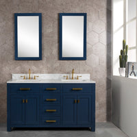 Thumbnail for Madison 60-Inch Double Sink Carrara White Marble Vanity In Monarch BlueWith Matching Mirror(s) and F2-0012-06-TL Lavatory Faucet(s) Vanity Water Creation 
