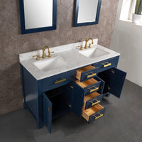 Thumbnail for Madison 60-Inch Double Sink Carrara White Marble Vanity In Monarch BlueWith Matching Mirror(s) and F2-0012-06-TL Lavatory Faucet(s) Vanity Water Creation 