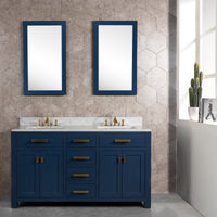 Thumbnail for Madison 60-Inch Double Sink Carrara White Marble Vanity In Monarch BlueWith Matching Mirror(s) and F2-0013-06-FX Lavatory Faucet(s) Vanity Water Creation 