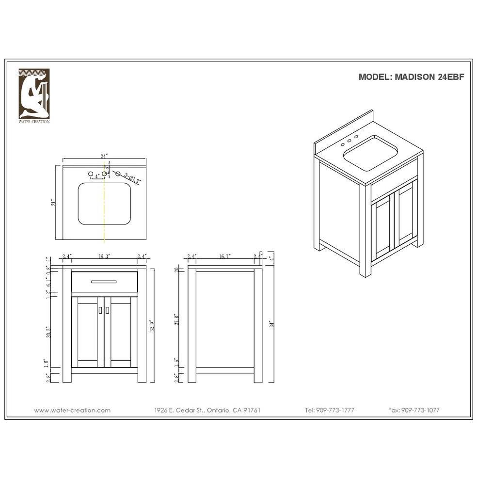 Madison 24" Espresso Single Sink Vanity With Matching Framed Mirror And Faucet Vanity Water Creation 
