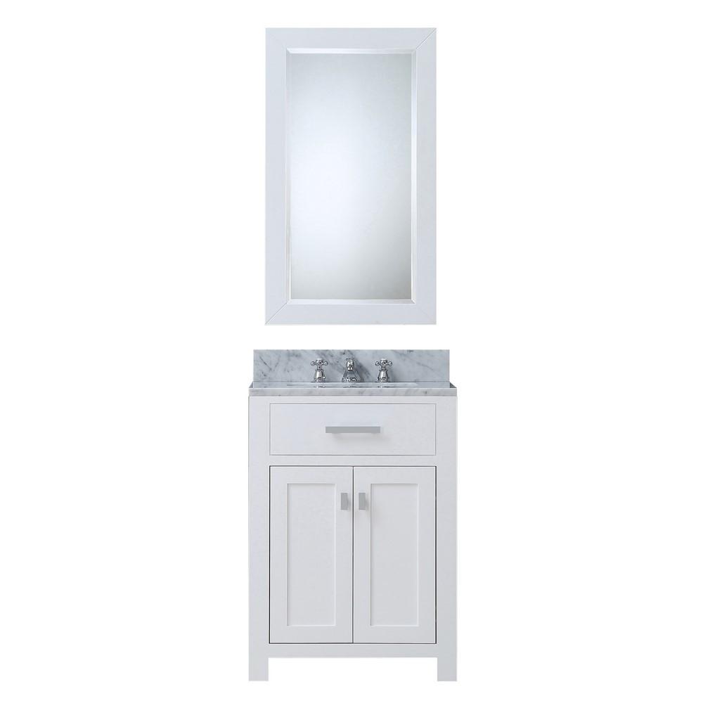 Madison 24" Solid White Single Sink Vanity With Framed Mirror And Faucet Vanity Water Creation 