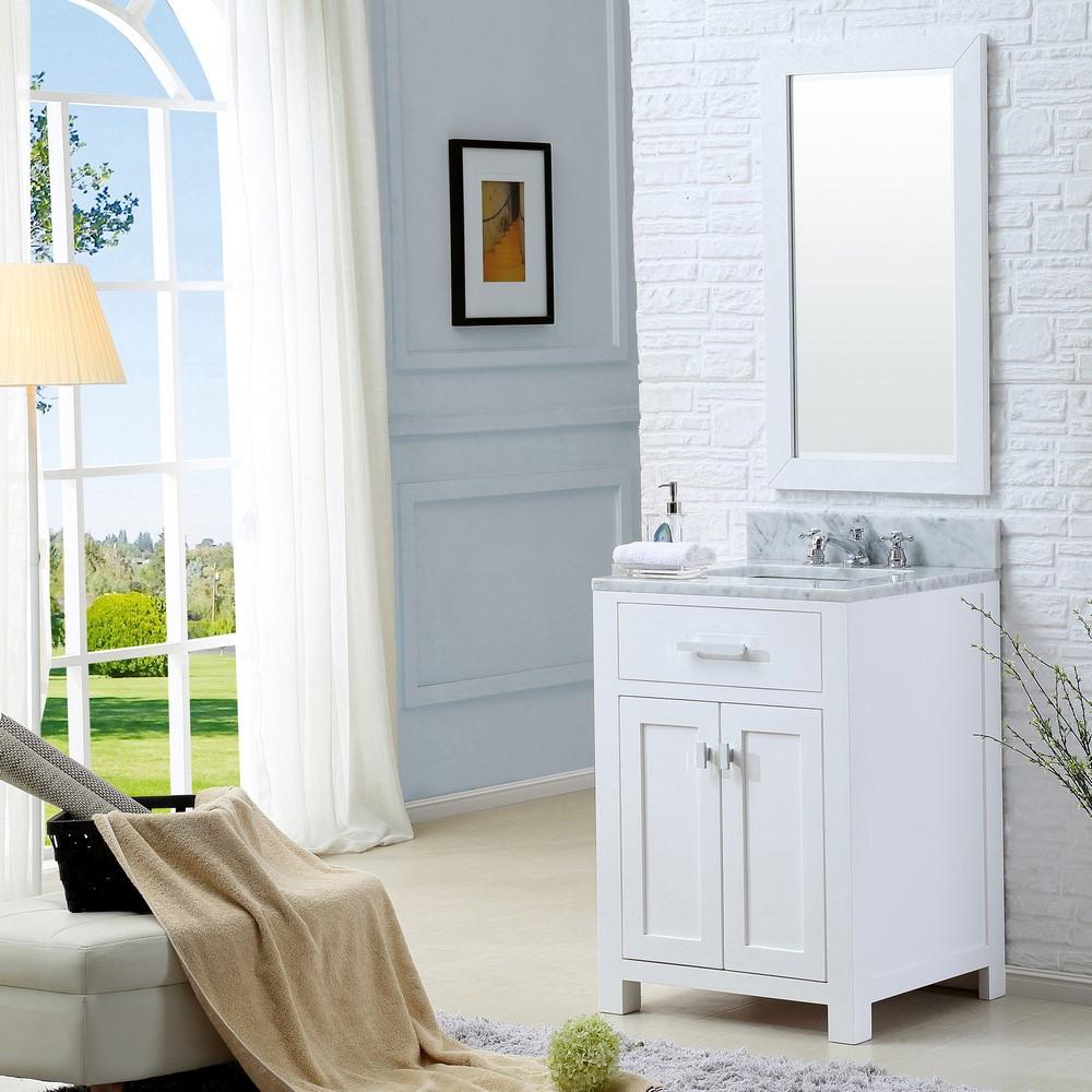Madison 24" Solid White Single Sink Bathroom Vanity With Matching Framed Mirror Vanity Water Creation 