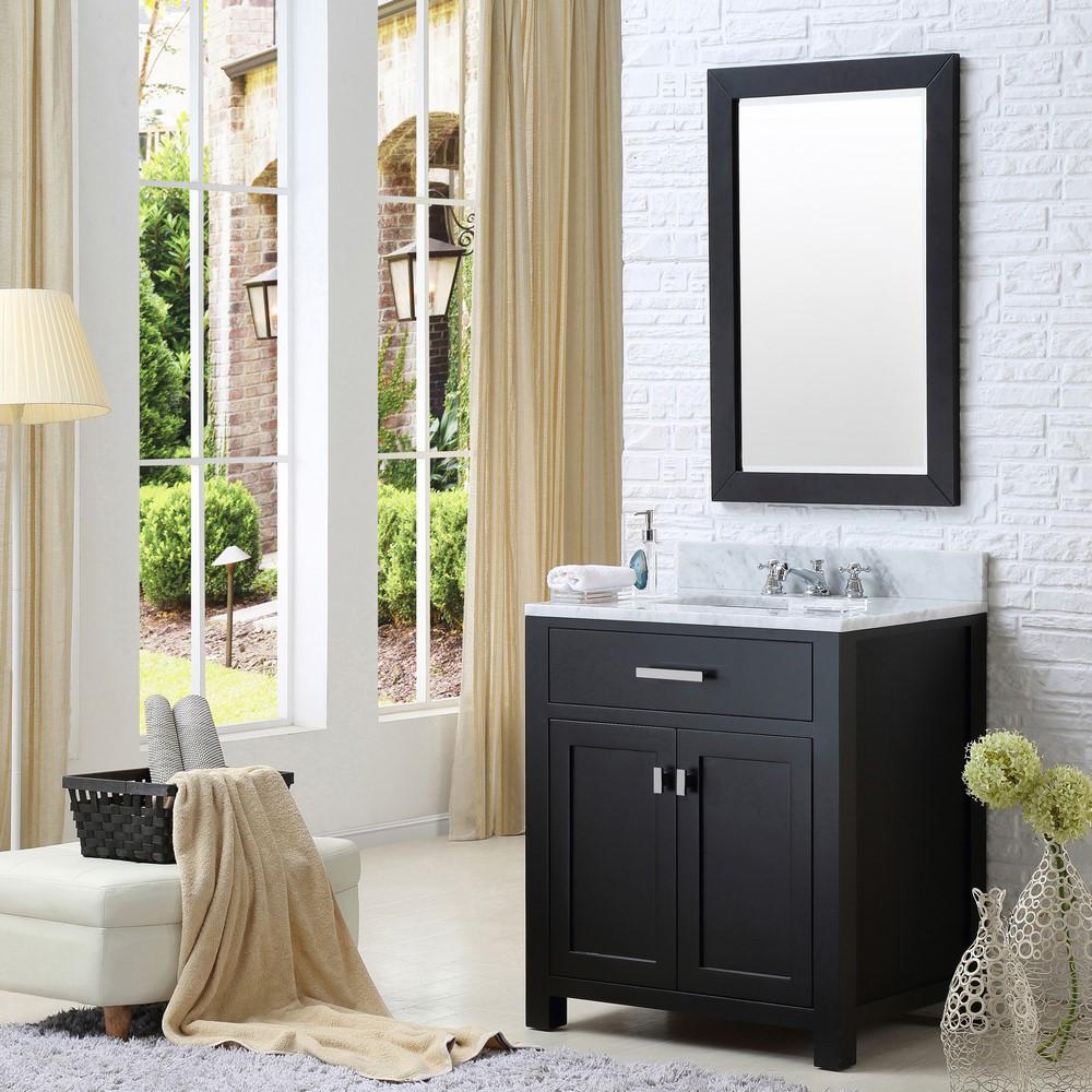 Madison 30" Espresso Single Sink Bathroom Vanity With Matching Framed Mirror Vanity Water Creation 