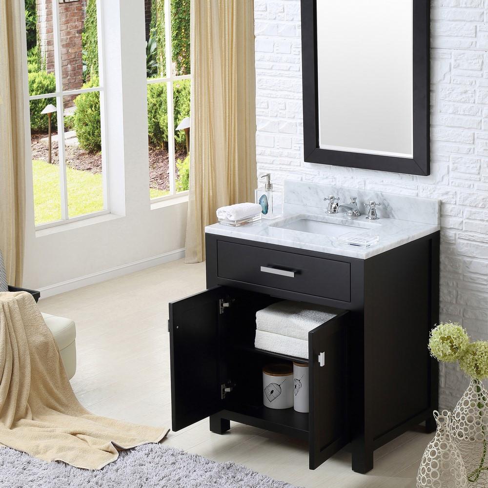 Madison 30" Espresso Single Sink Bathroom Vanity With Matching Framed Mirror Vanity Water Creation 