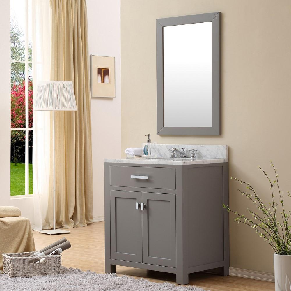 Madison 30" Cashmere Grey Single Sink Vanity With Framed Mirror And Faucet Vanity Water Creation 
