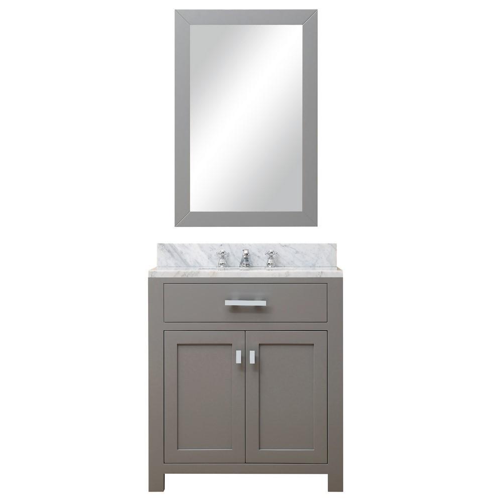 Madison 30" Cashmere Grey Single Sink Bathroom Vanity With Framed Mirror Vanity Water Creation 