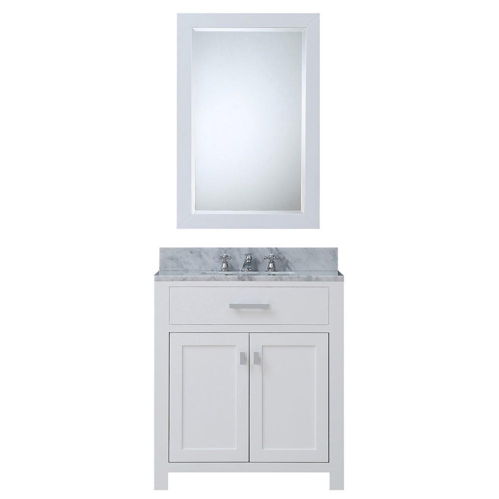 Madison 30" Solid White Single Sink Vanity With Framed Mirror And Faucet Vanity Water Creation 