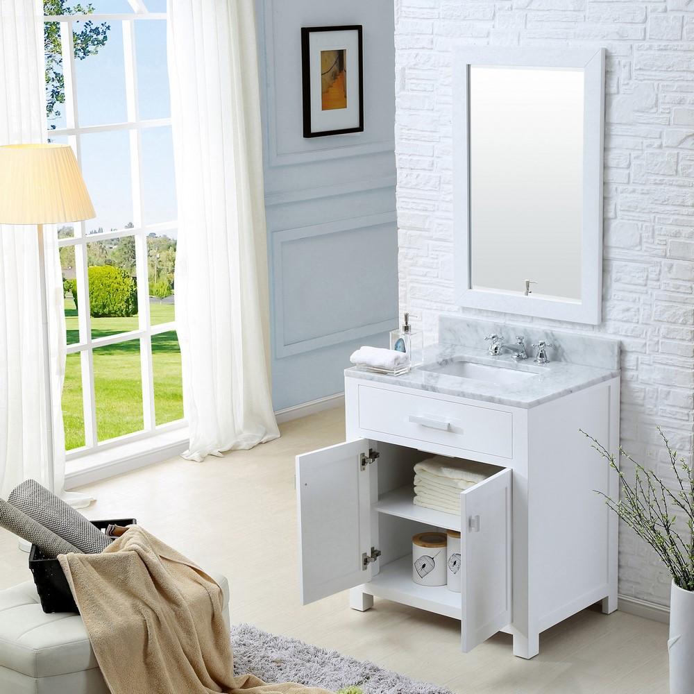 Madison 30" Solid White Single Sink Bathroom Vanity And Faucet Vanity Water Creation 