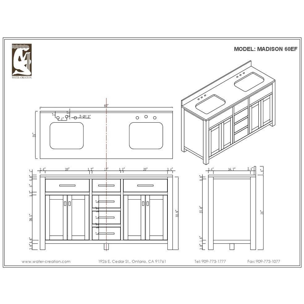 Madison 60" Espresso Double Sink Bathroom Vanity And Faucet Vanity Water Creation 