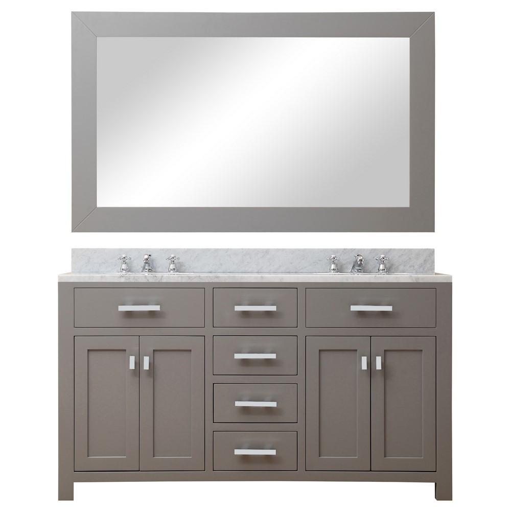 Madison 60" Cashmere Grey Double Sink Bathroom Vanity With Framed Mirror Vanity Water Creation 